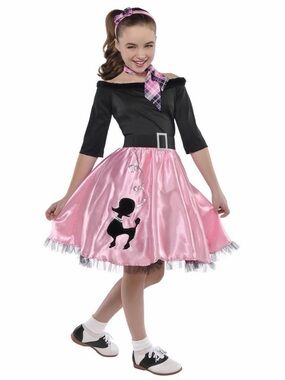 Girls Pink and Black 1950s Poodle Skirt Costume
